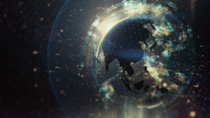 Jorden med strømme af data rundtom